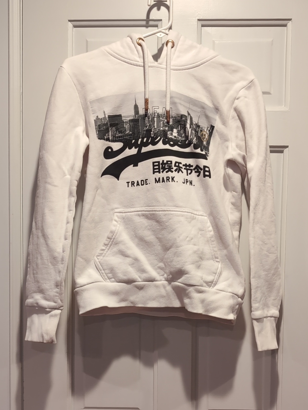 Superdry White Graphic Pullover Hoodie with Black Print